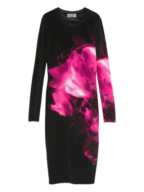 floral-print long-sleeve midi dress by VERSACE
