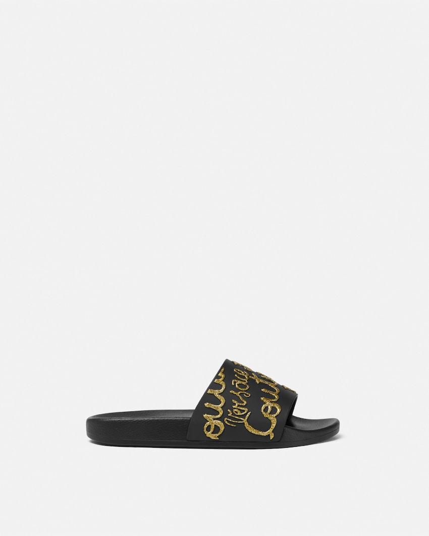 glitter logo shelly sliders by VERSACE