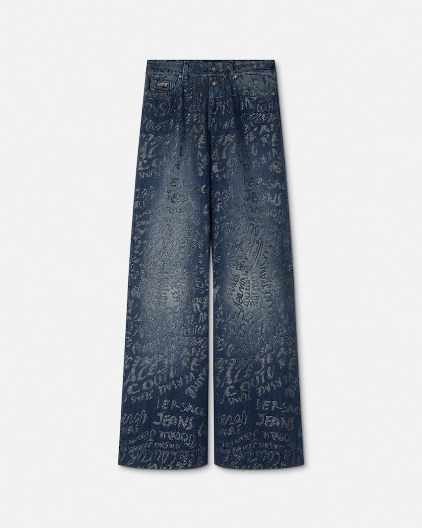 glitter logomania wide-leg jeans by VERSACE