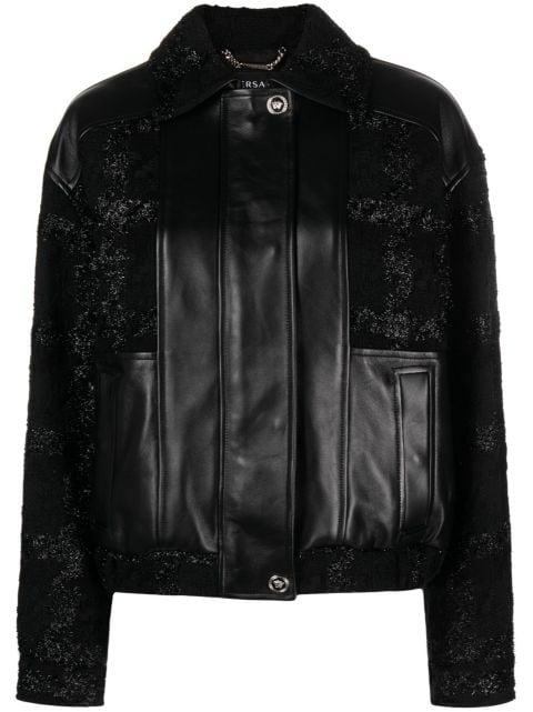 glittered leather bomber jacket by VERSACE