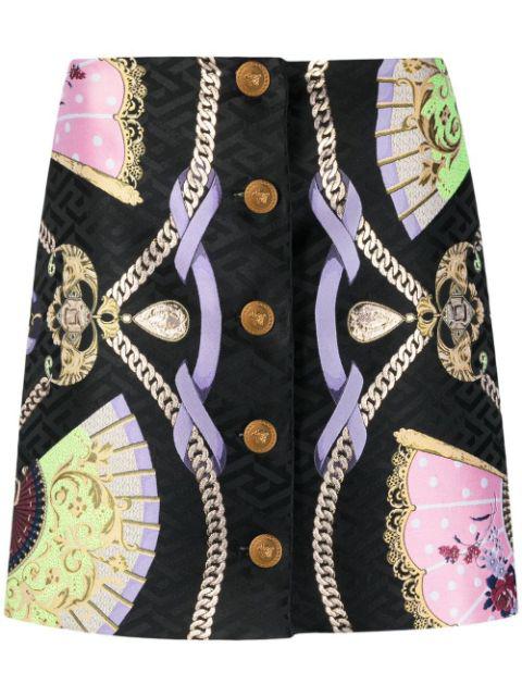 graphic-print Medusa Head button skirt by VERSACE