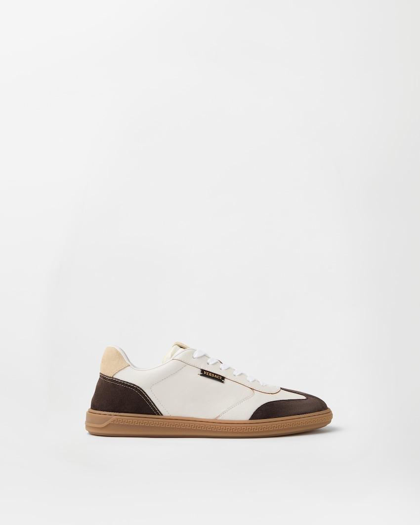 greca court nappa and suede sneakers by VERSACE