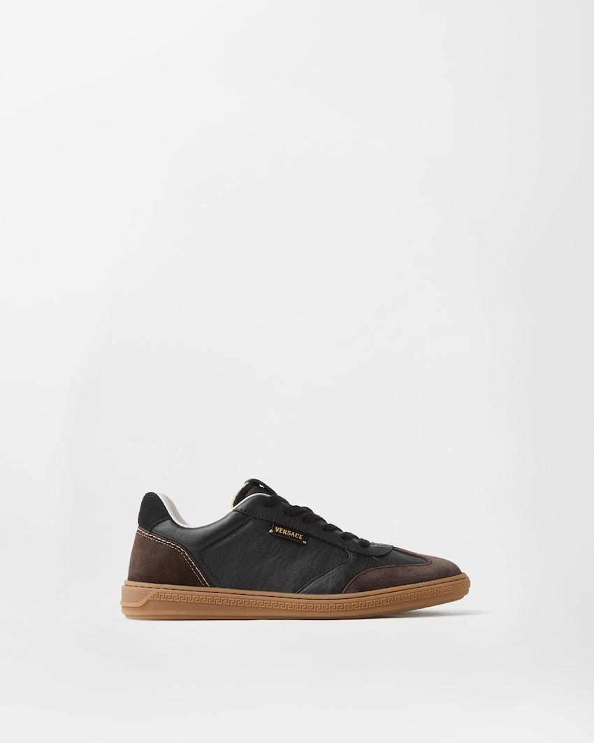 greca court nappa and suede sneakers by VERSACE