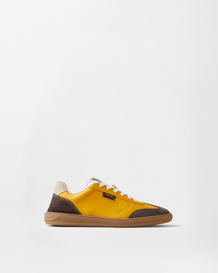 greca court nappa and suede sneakers by VERSACE