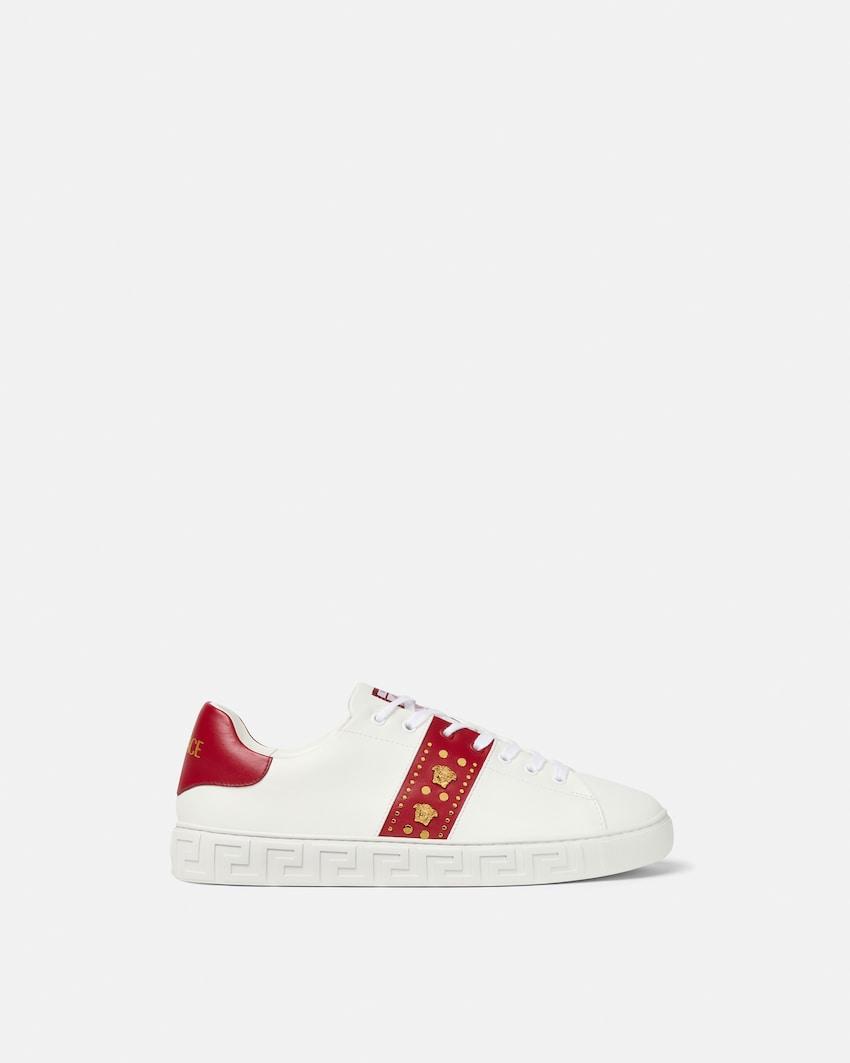 greca embellished sneakers by VERSACE