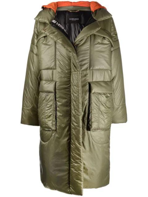 hoodied puffer coat by VERSACE