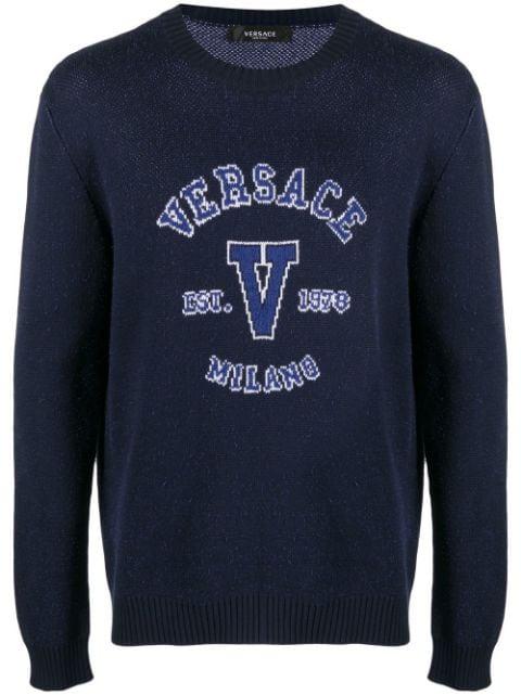 intarsia-knit logo jumper by VERSACE