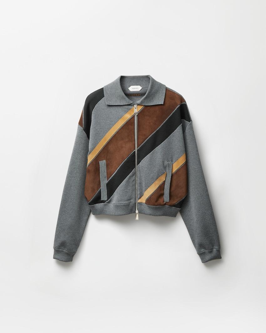 intarsia-wool and leather patchwork zip sweatshirt by VERSACE