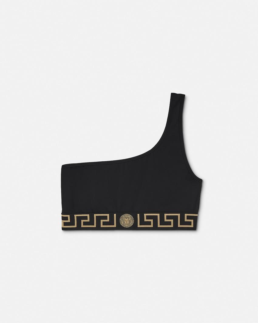 jacquard one-shoulder bikini top by VERSACE