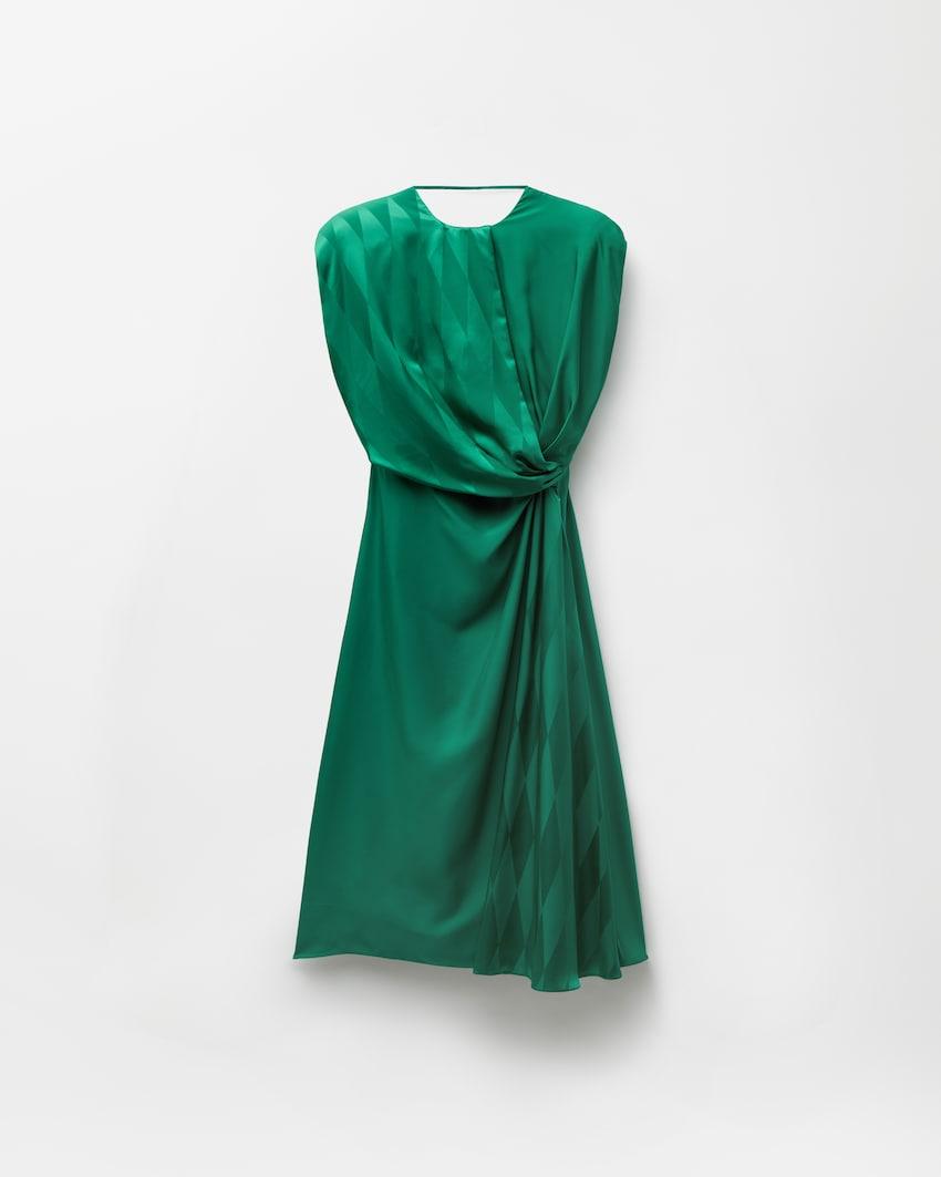 jacquard silk draped midi dress by VERSACE