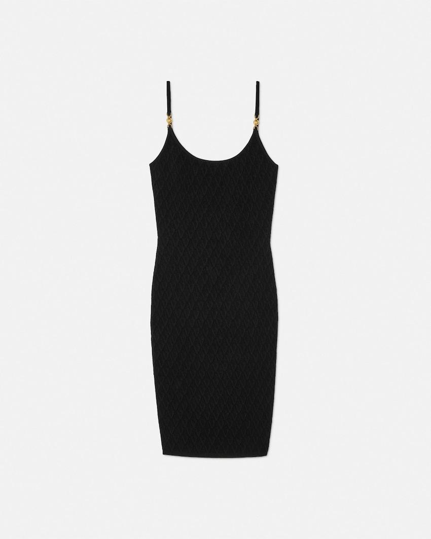 jacquard stretch viscose fitted knit mini dress by VERSACE
