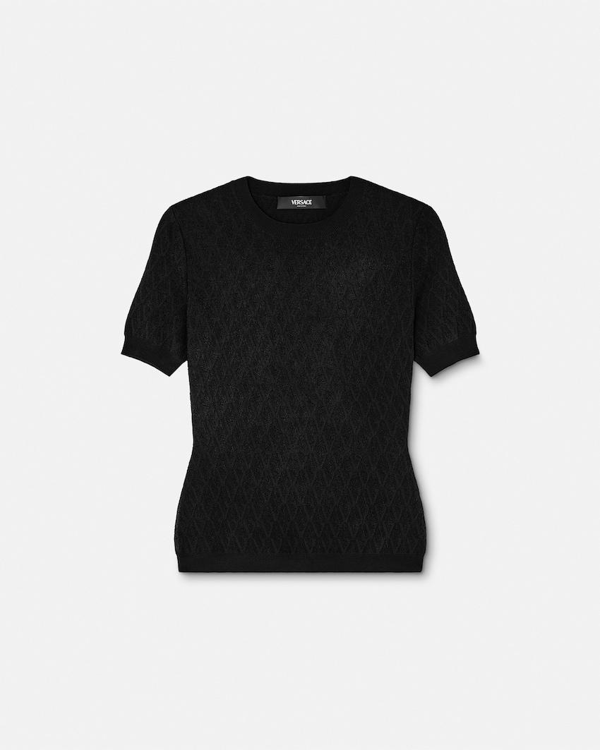 jacquard stretch viscose fitted knit t-shirt by VERSACE
