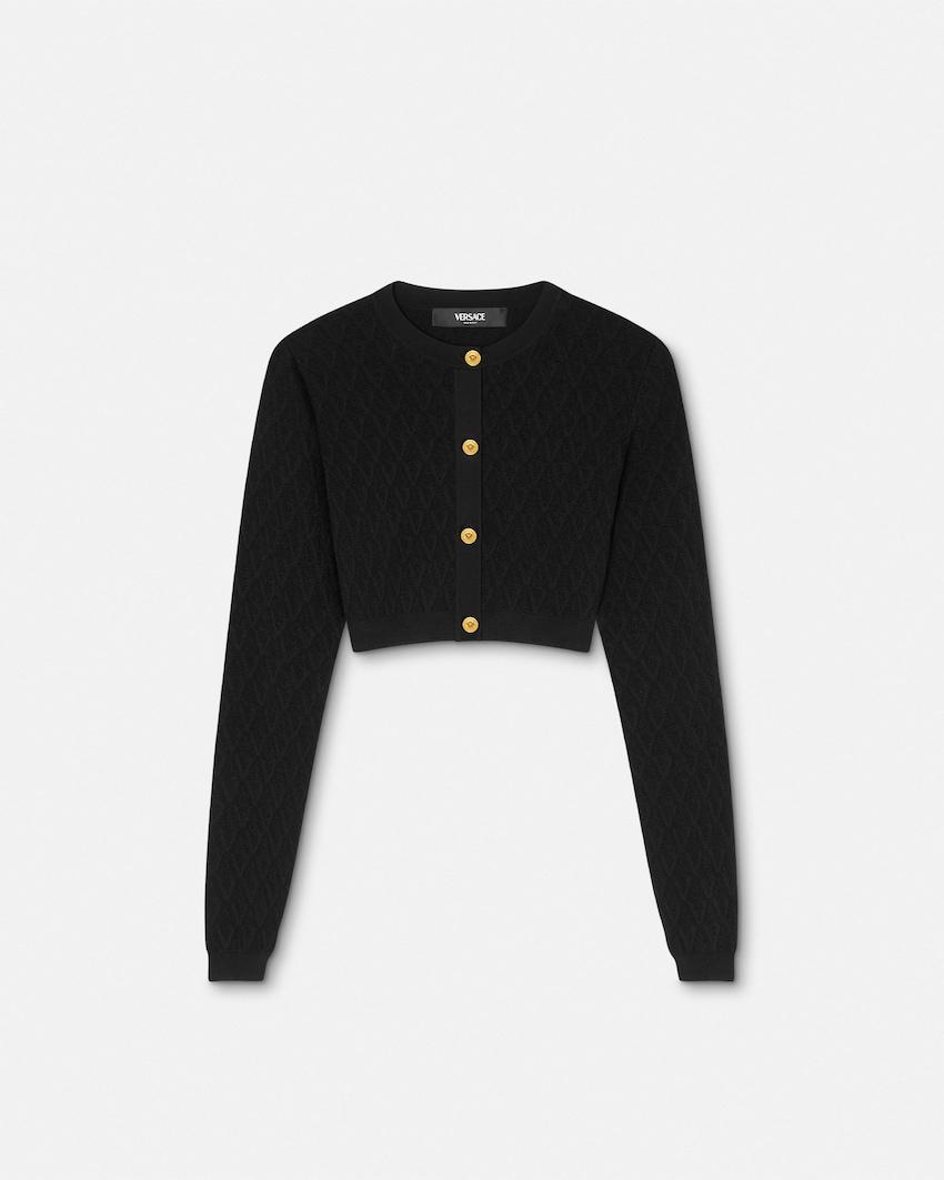 jacquard stretch viscose knit crop cardigan by VERSACE
