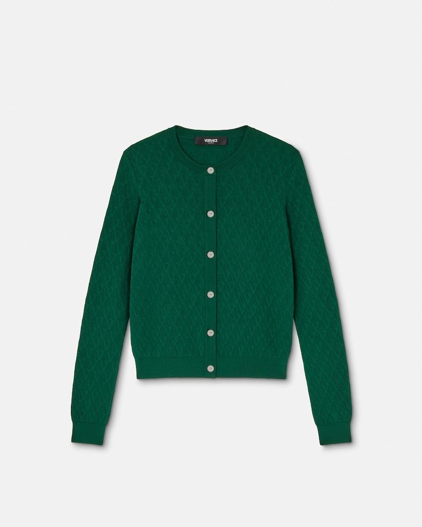 jacquard viscose knit fitted cardigan by VERSACE