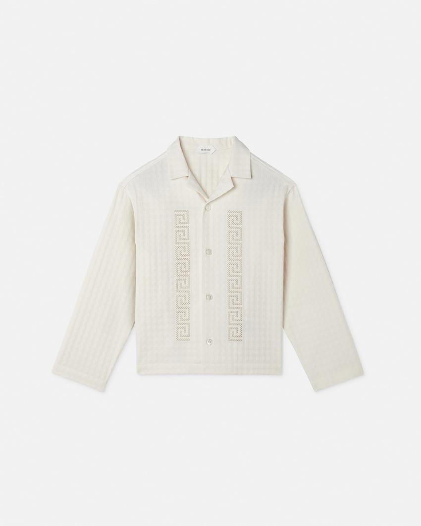 kids embroidered micro-check jacquard cotton shirt by VERSACE