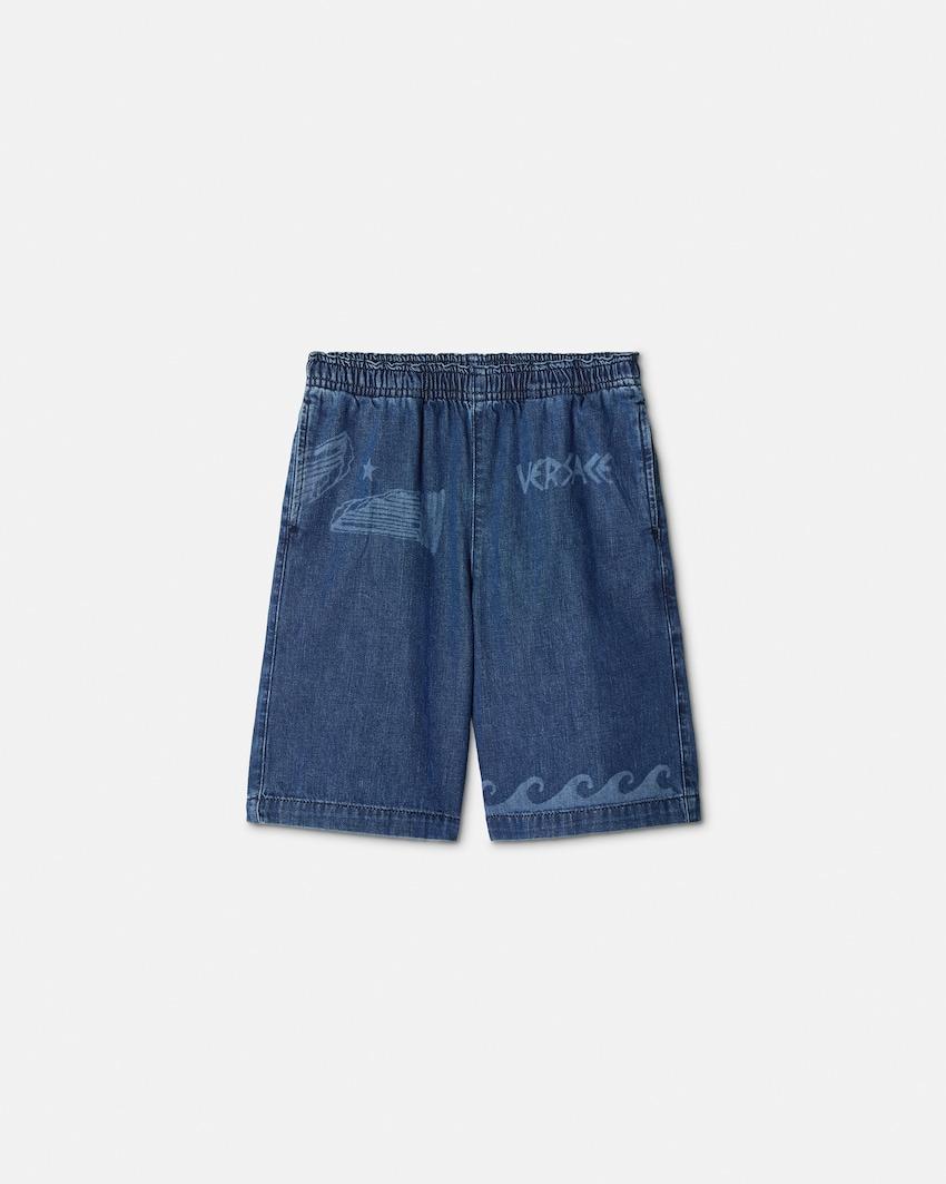 kids lasered denim shorts by VERSACE