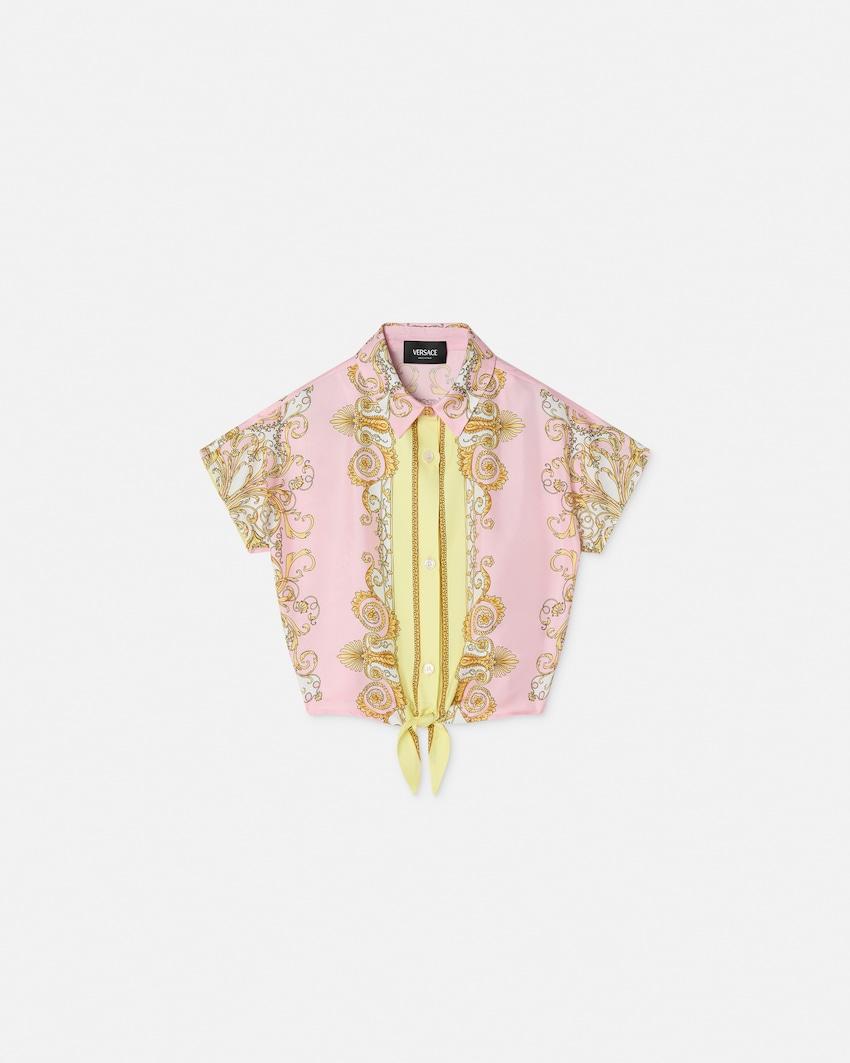 kids printed silk twill crop shirt by VERSACE