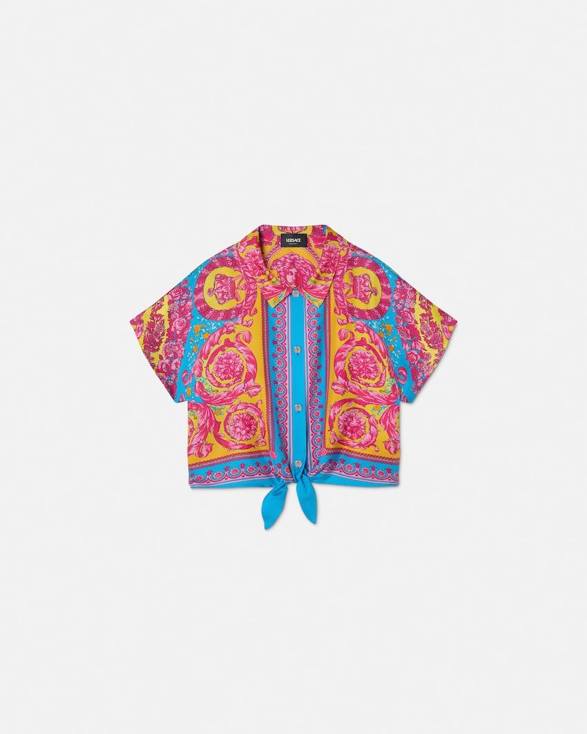 kids printed silk twill crop shirt by VERSACE