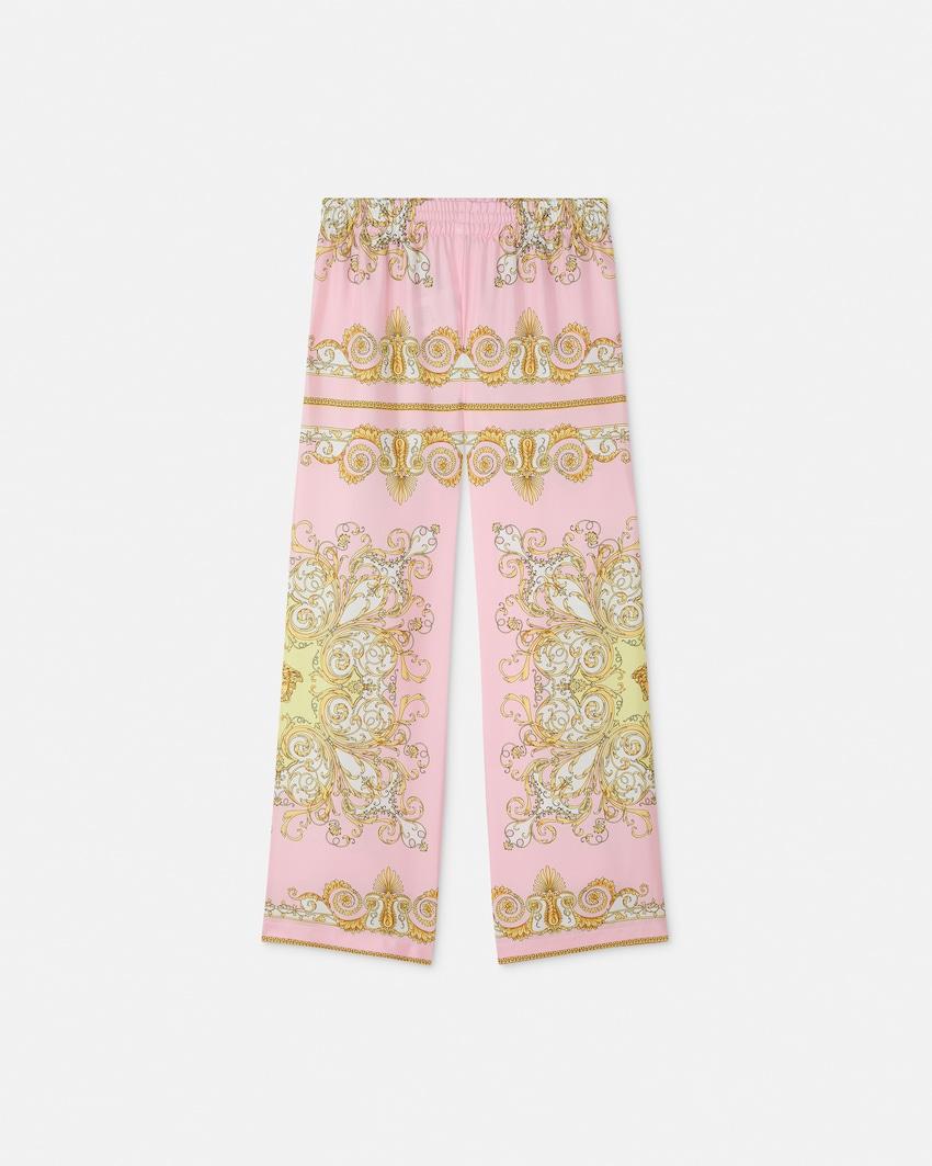 kids printed silk twill pants by VERSACE