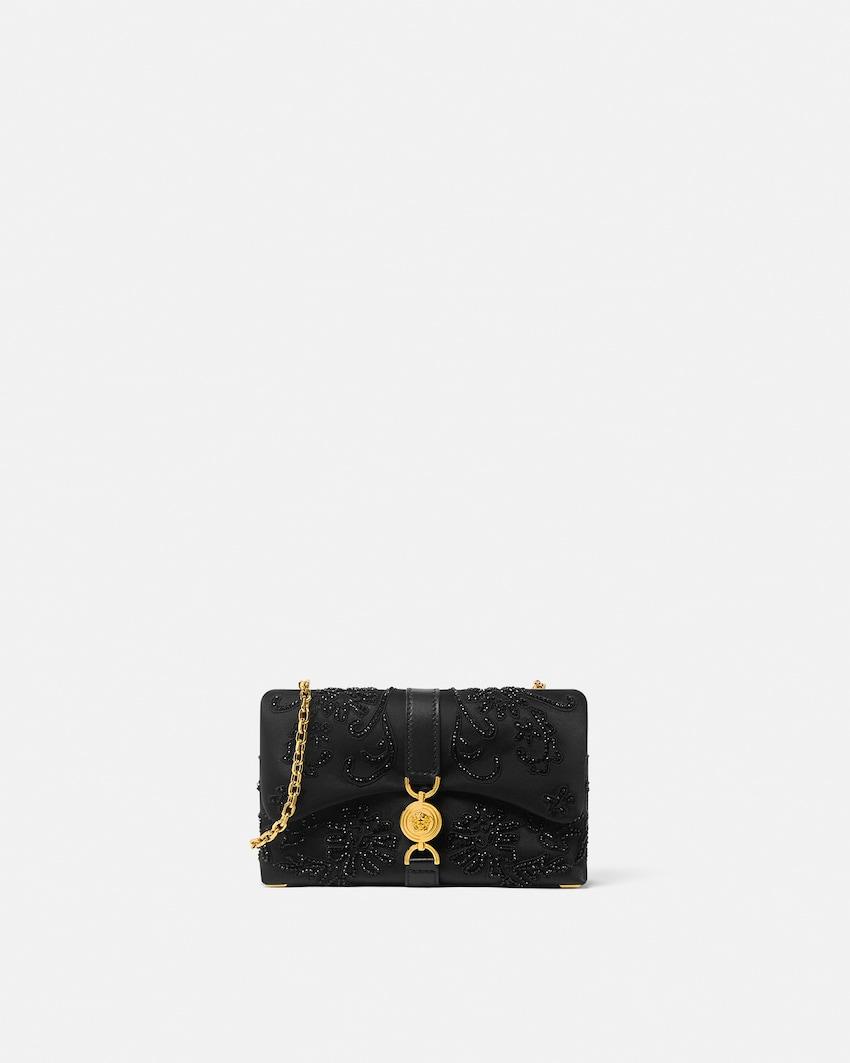 kleio embroidered satin mini bag by VERSACE