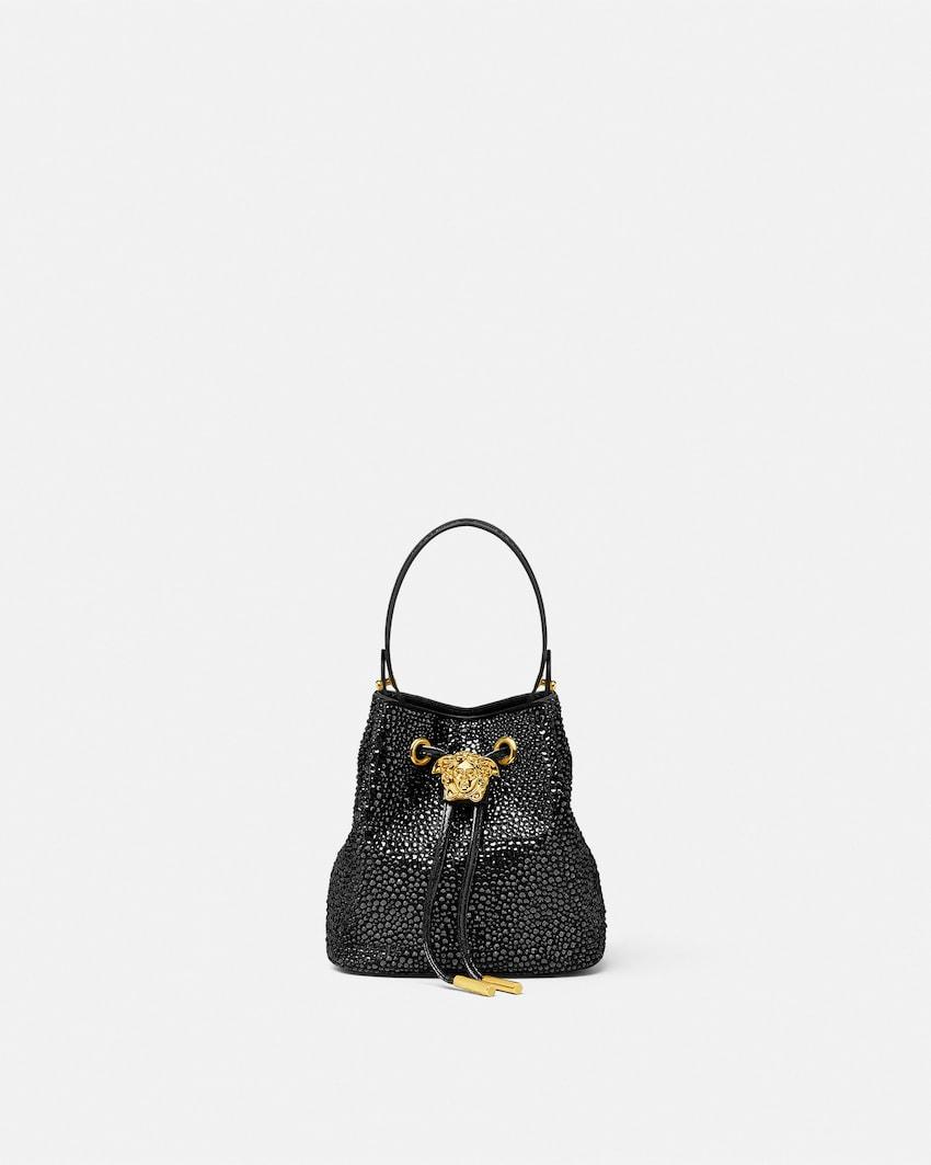 la medusa embellished satin mini bucket bag by VERSACE