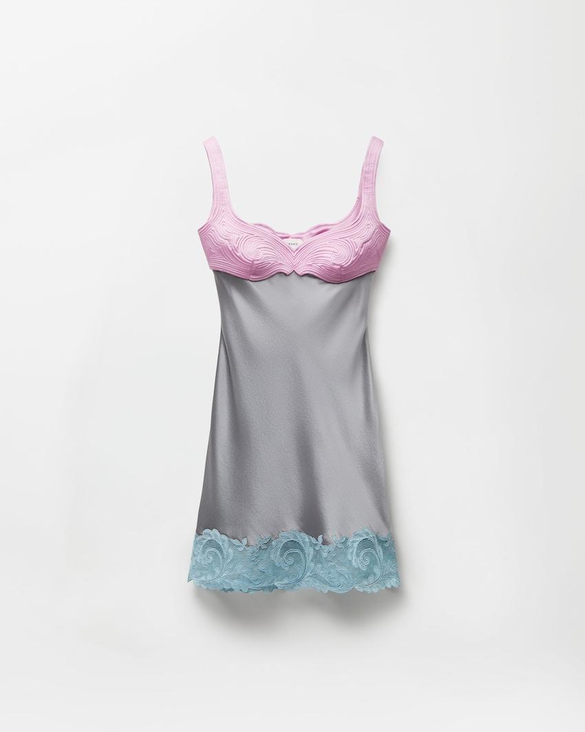 lace-trim silk cady satin mini dress by VERSACE
