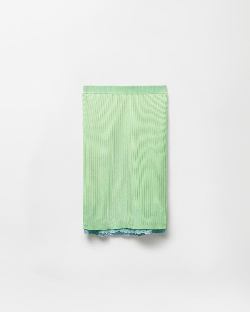 lace-trim viscose-blend ribbed knit midi skirt by VERSACE