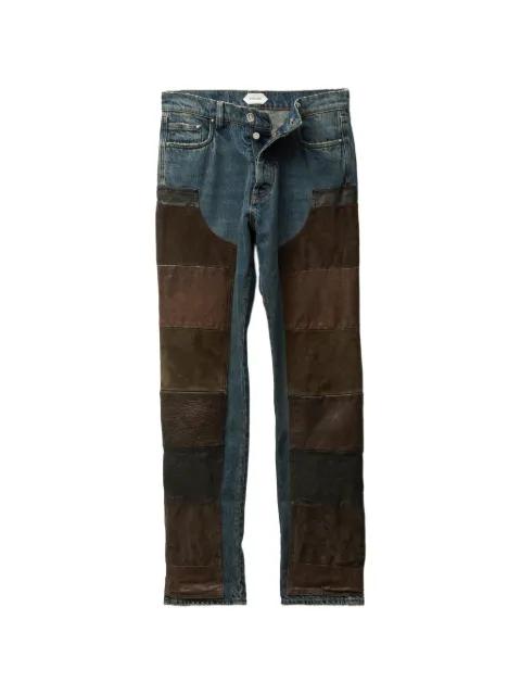 leather patchwork straight jeans by VERSACE