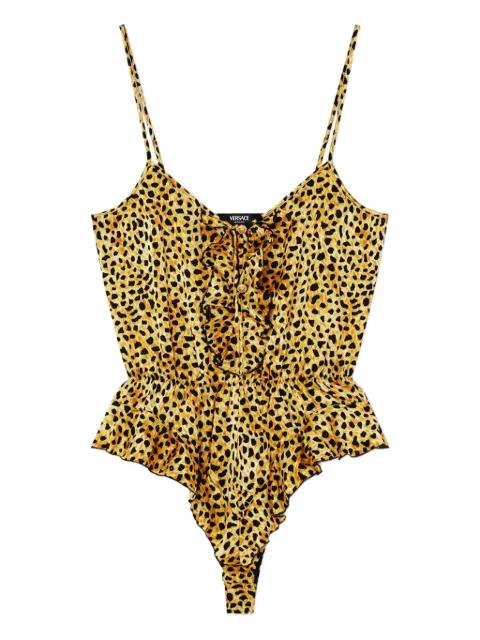 leopard-print ruffled bodysuit by VERSACE
