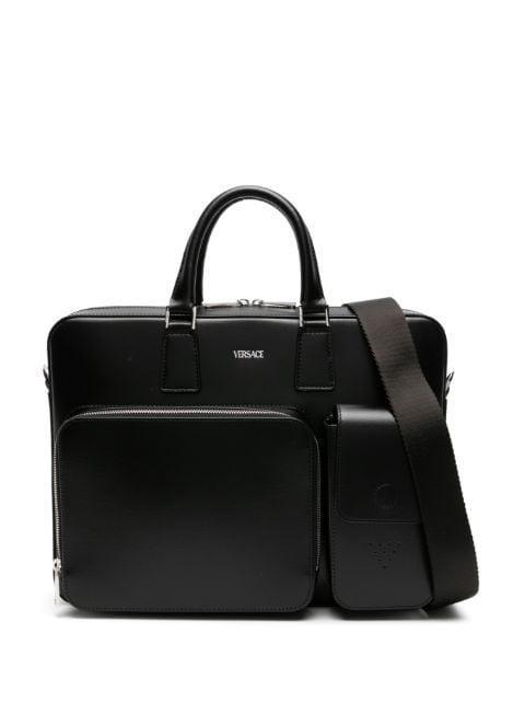 logo-debossed leather briefcase by VERSACE