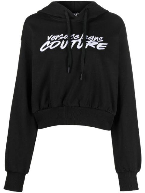 logo-embroidered cropped hoodie by VERSACE