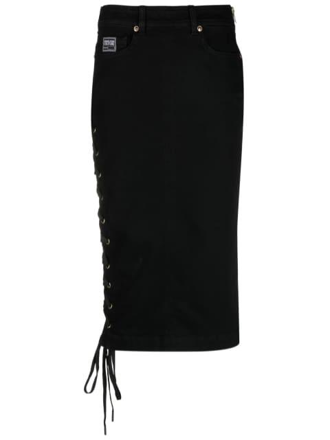 logo-patch pencil skirt by VERSACE