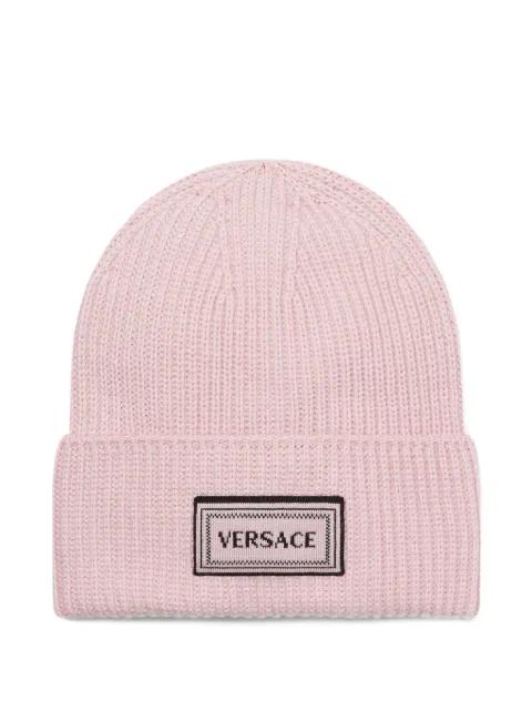 logo-patch ribbed beanie hat by VERSACE