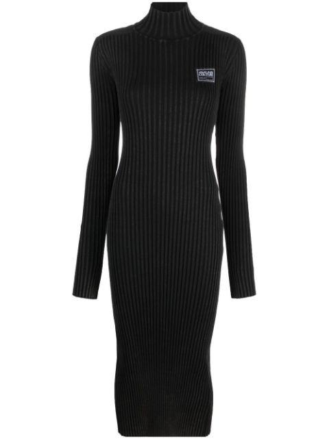 logo patch ribbed midi dress by VERSACE