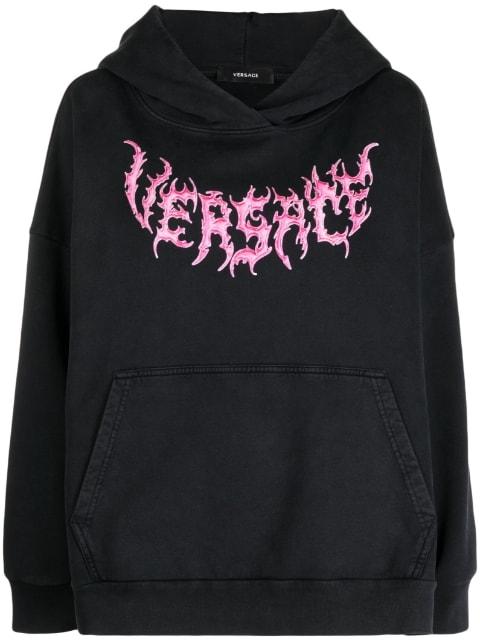 logo-print cotton hoodie by VERSACE