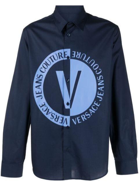 logo-print cotton shirt by VERSACE