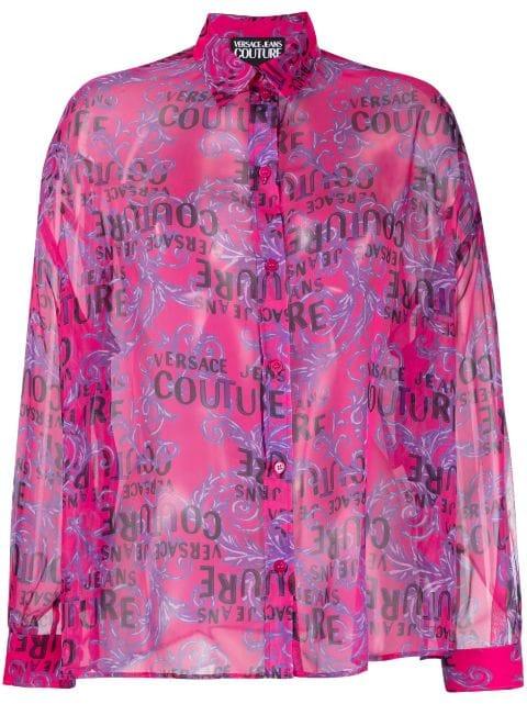 logo-print long-sleeve shirt by VERSACE