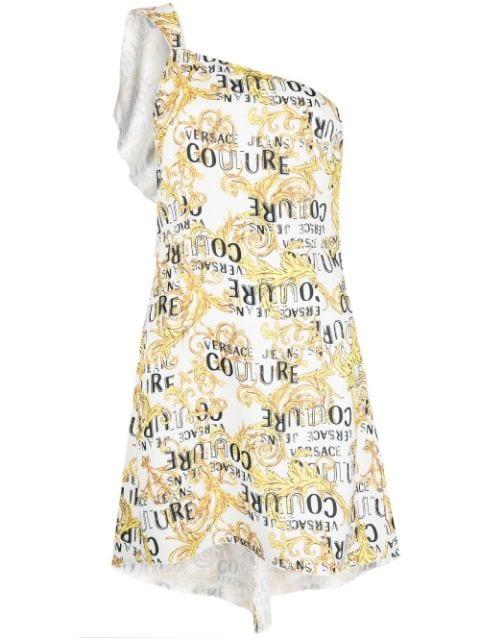 logo-print one-shoulder dress by VERSACE