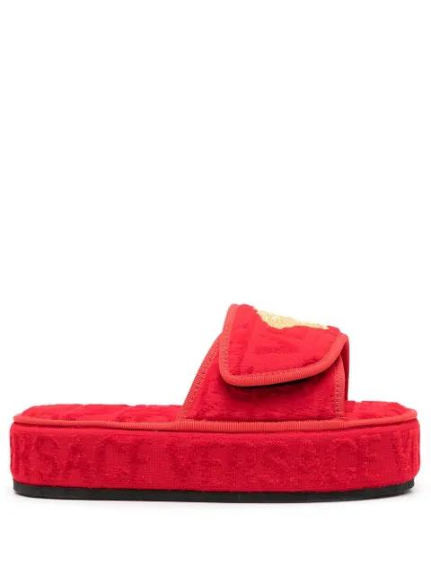 logo-print open-toe slides by VERSACE