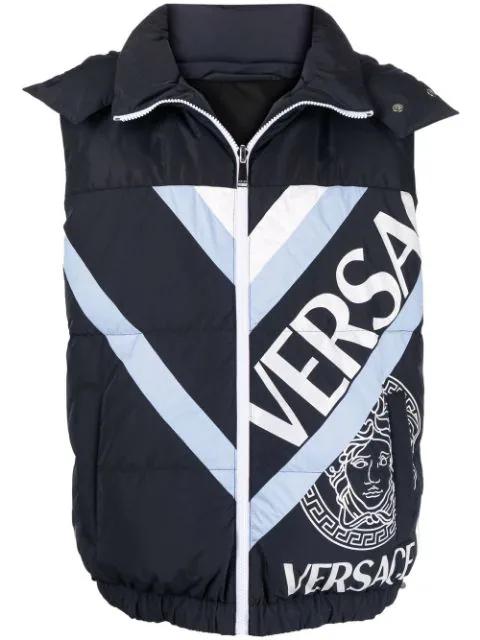 logo-print padded gilet by VERSACE