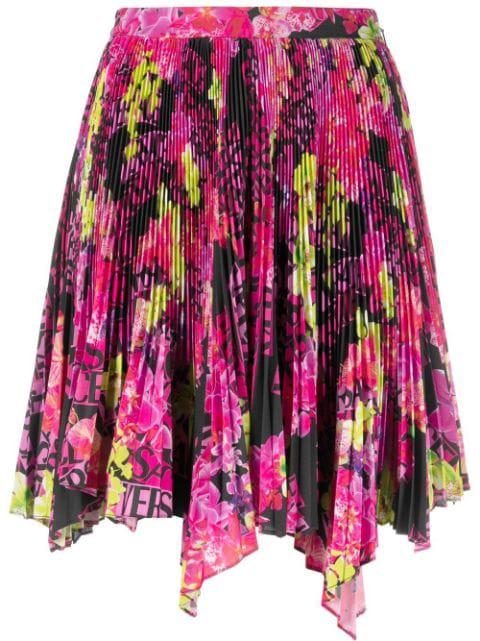logo-print pleated asymmetric skirt by VERSACE