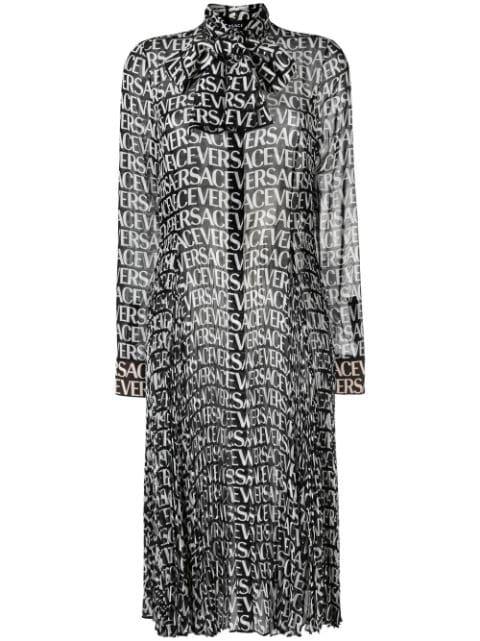 logo-print silk shirtdress by VERSACE