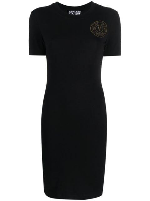 logo-print stretch-cotton dress by VERSACE
