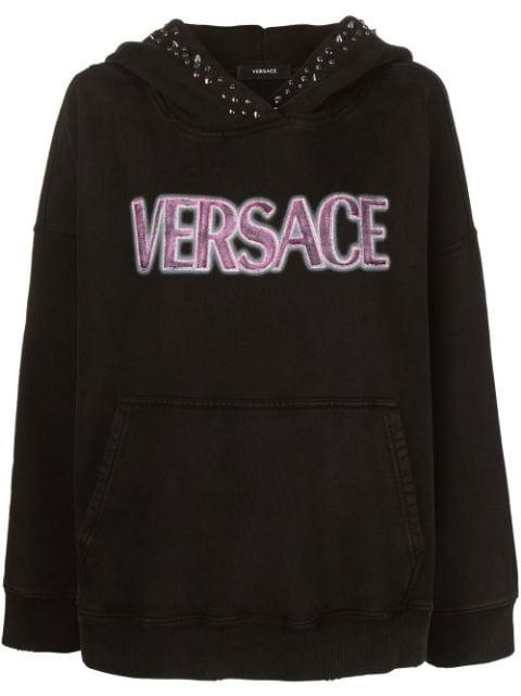 logo-print studded hoodie by VERSACE