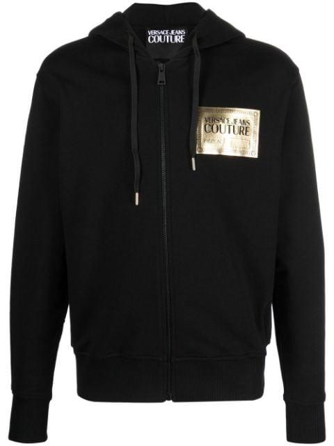 logo-print zipped hoodie by VERSACE