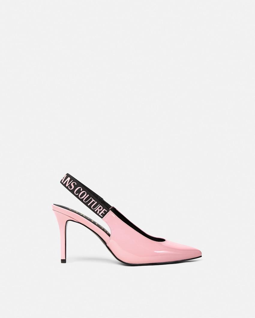 logo scarlett patent slingback pumps by VERSACE