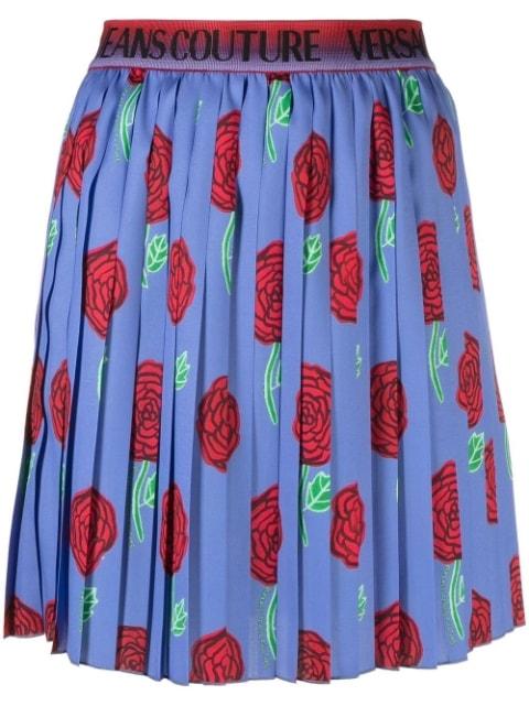 logo-waistband pleated miniskirt by VERSACE