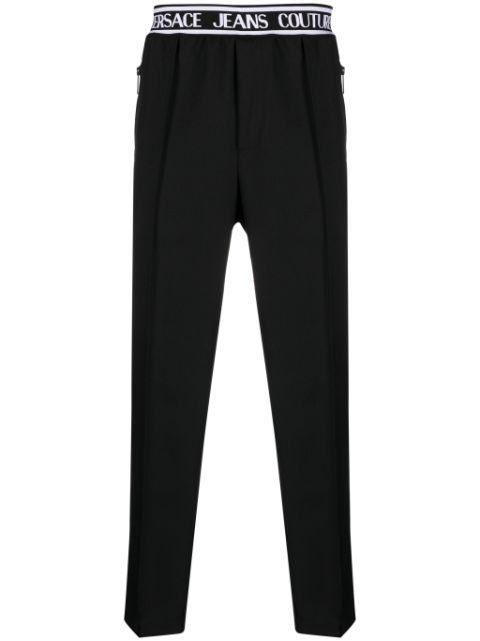 logo-waistband slim-cut trousers by VERSACE
