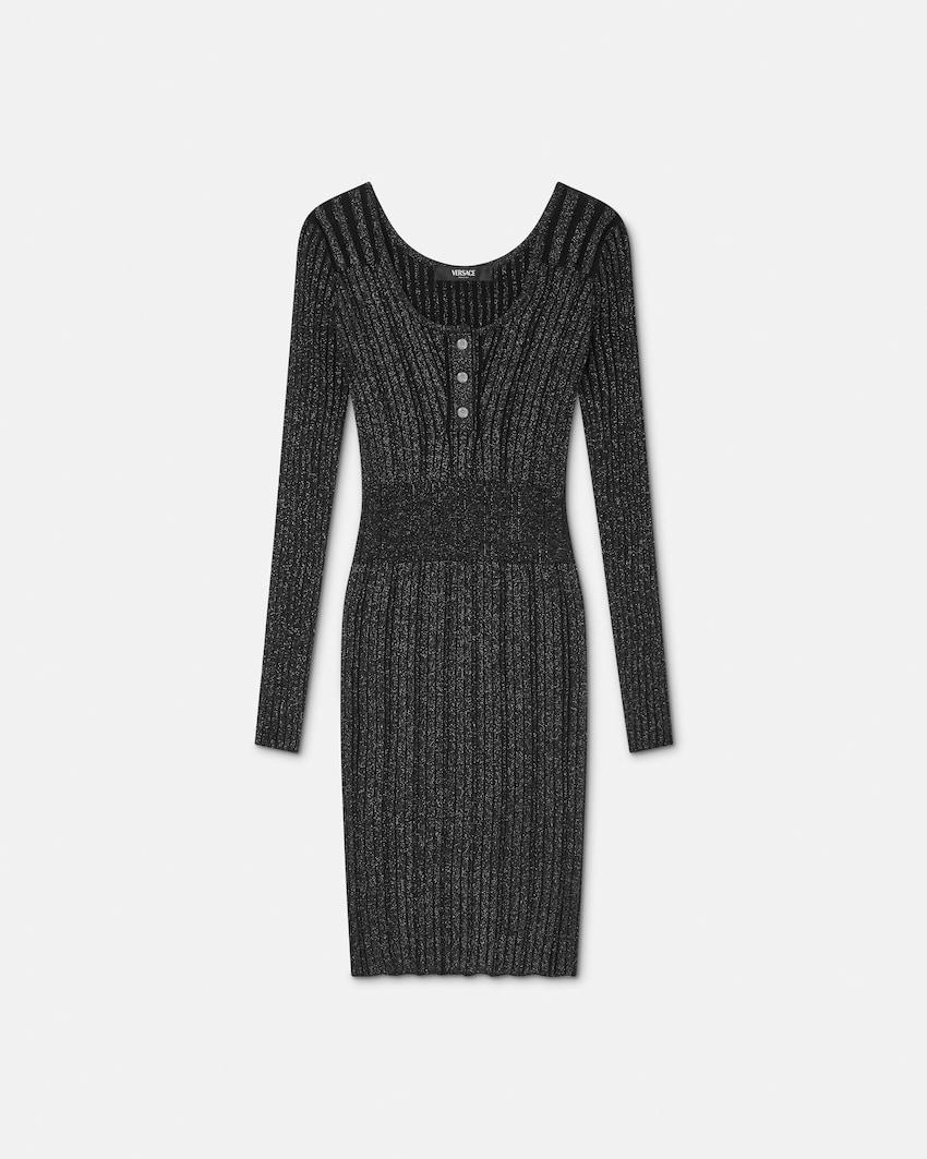 lurex-blend ribbed knit midi dress by VERSACE