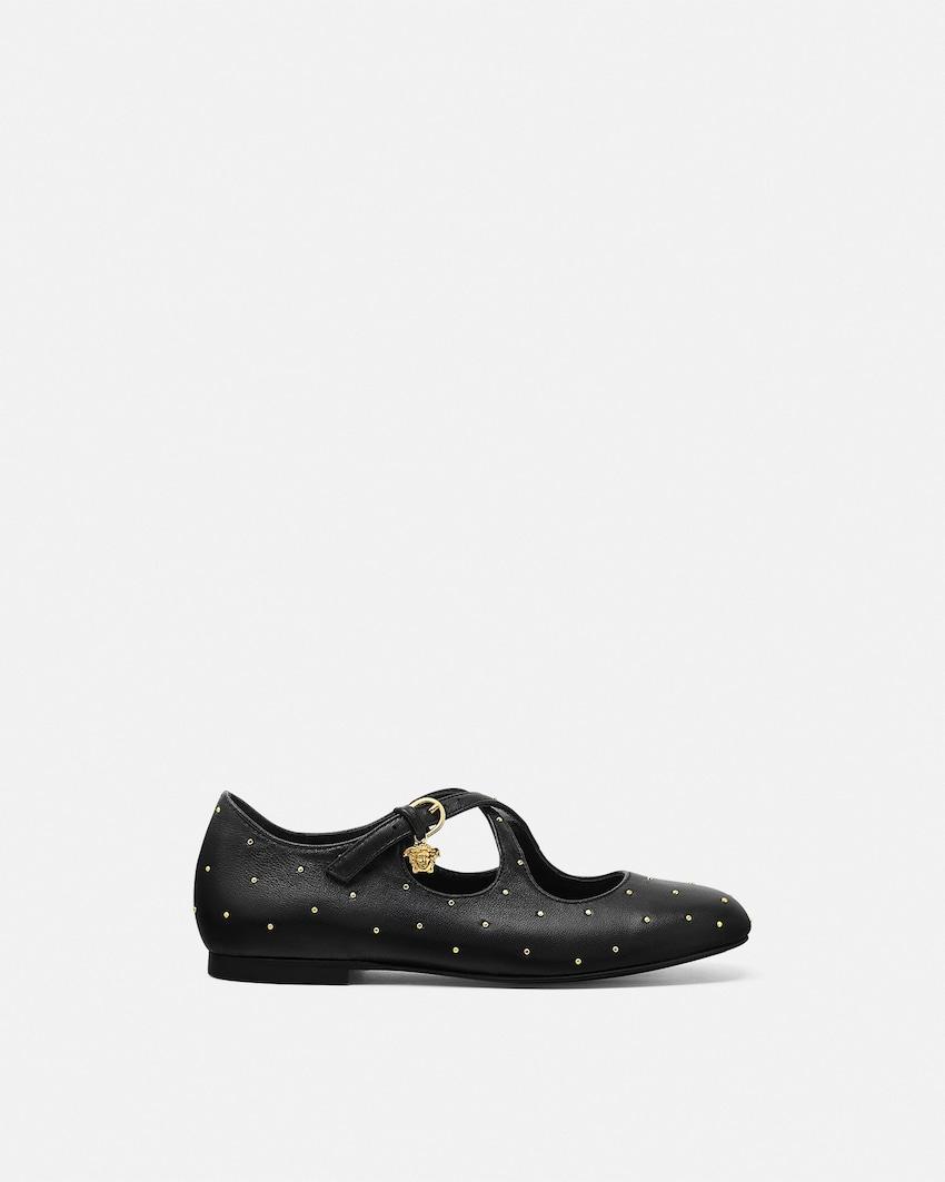 medusa studded kids slippers by VERSACE
